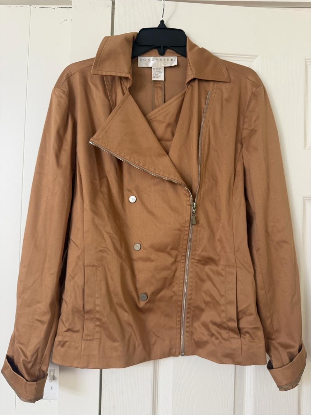 Doncaster Camel Tan Asymmetric Zip Trench Jacket